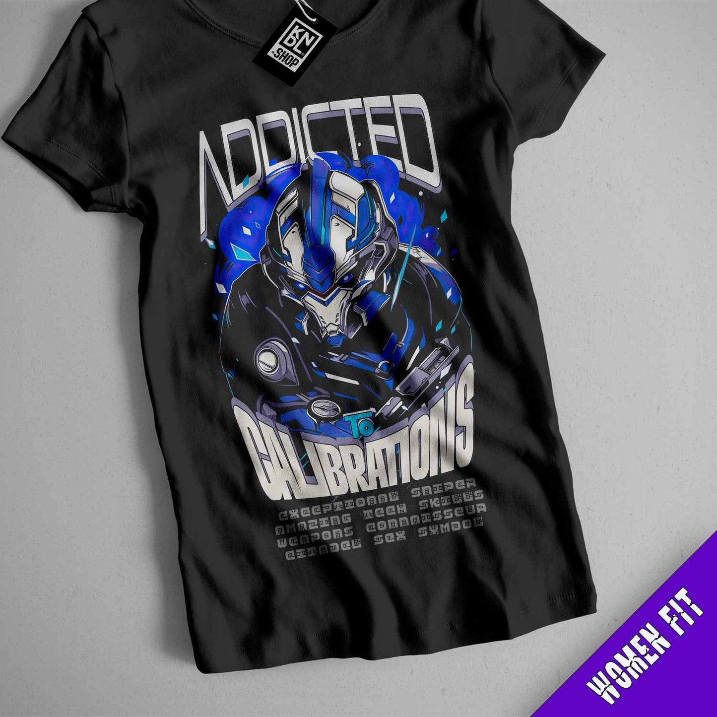 a black t - shirt with an image of a robot on it
