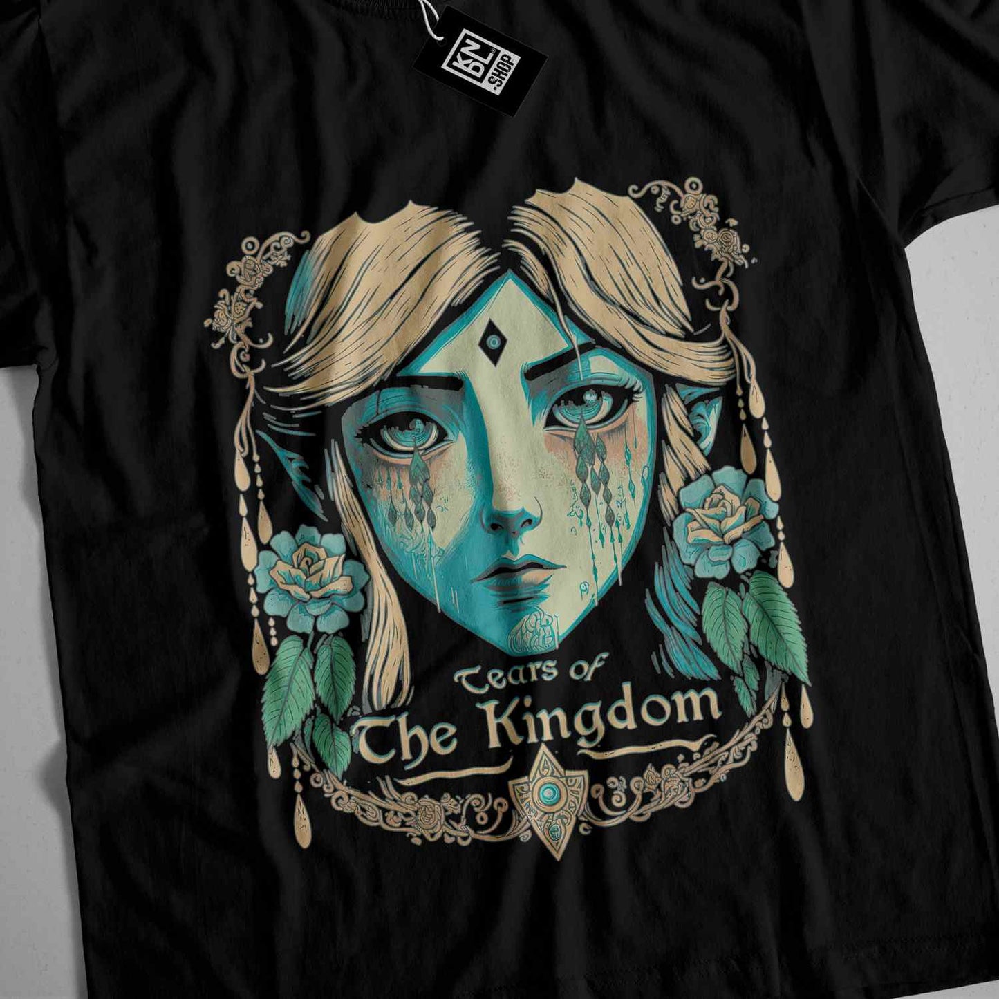 a black t - shirt with a picture of a woman's face