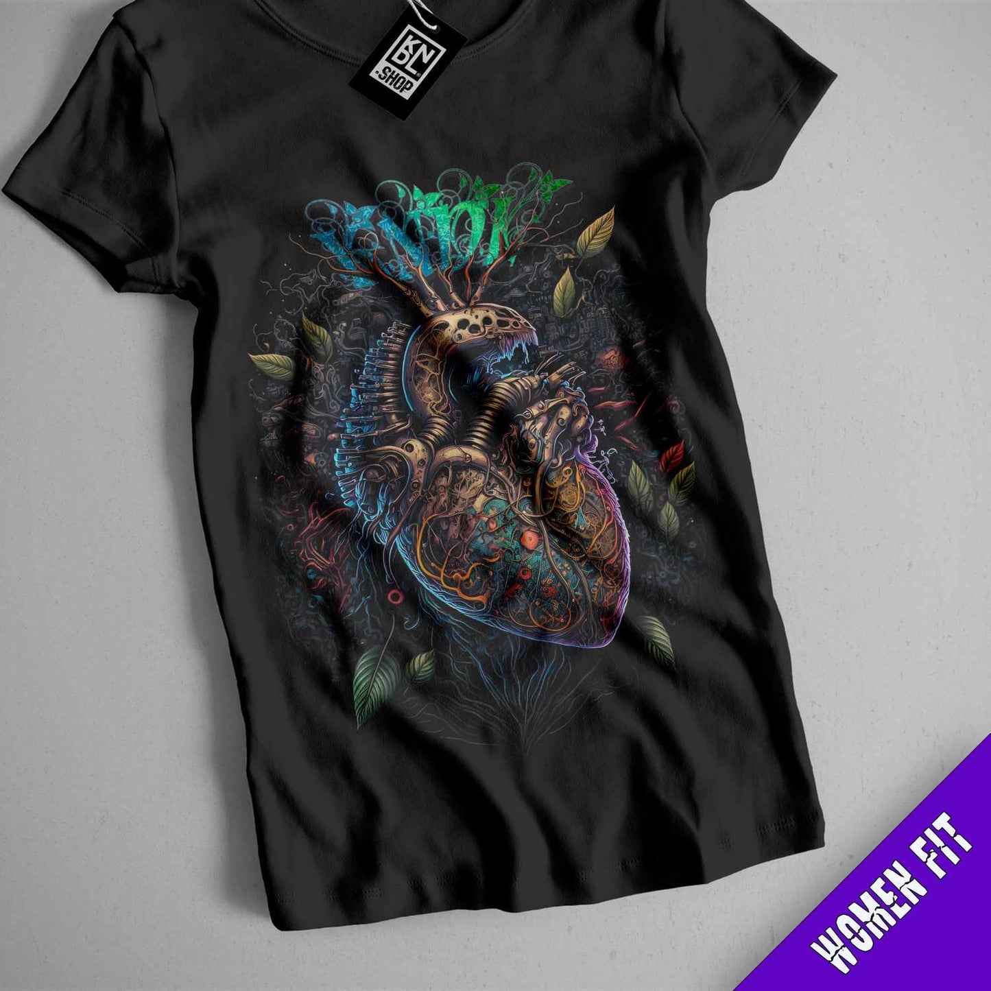 a black t - shirt with a picture of a human heart