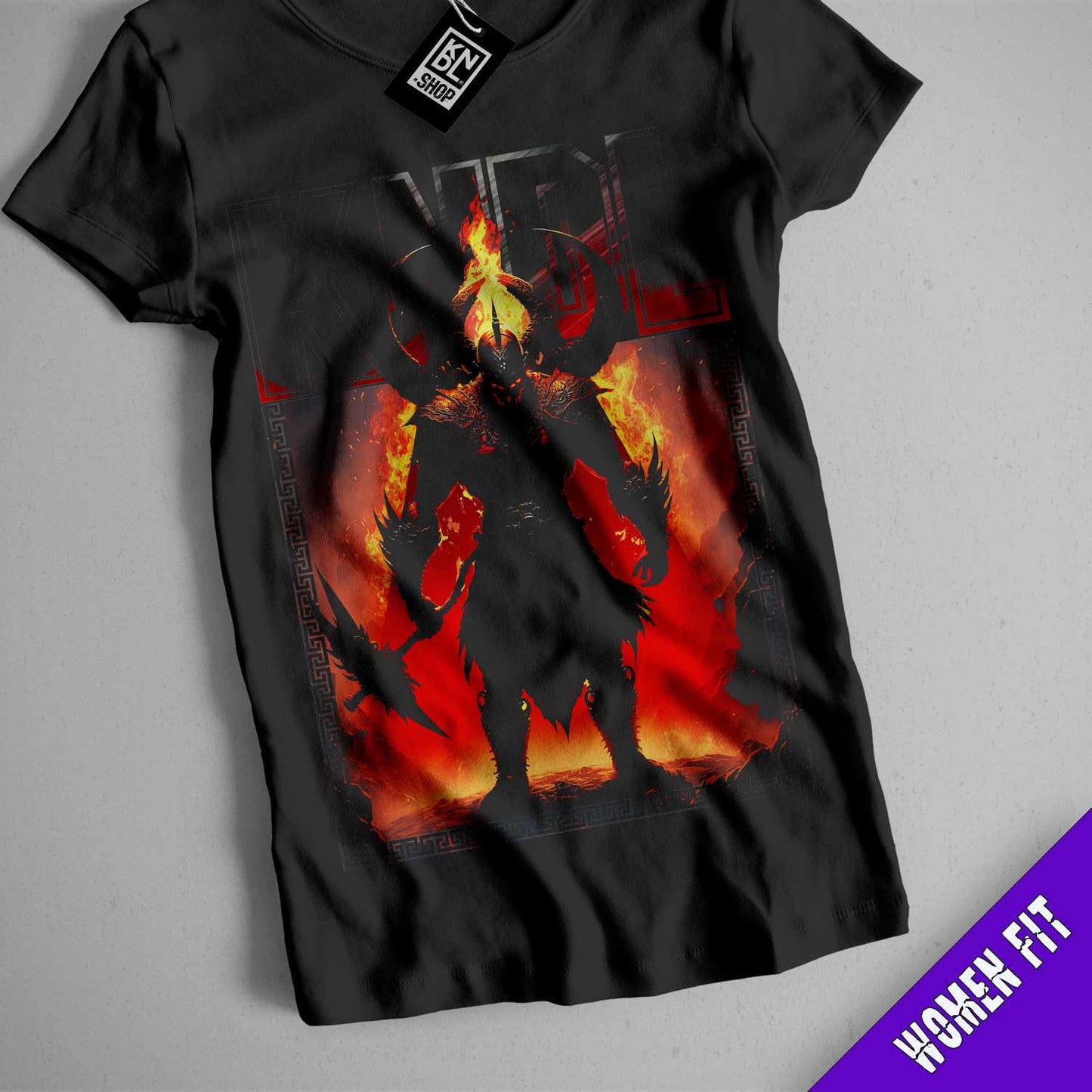a black t - shirt with a picture of a demon on it