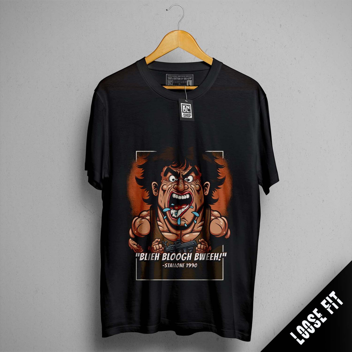 a black t - shirt with a picture of a demon on it