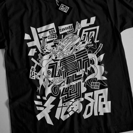 a black t - shirt with white graffiti on it