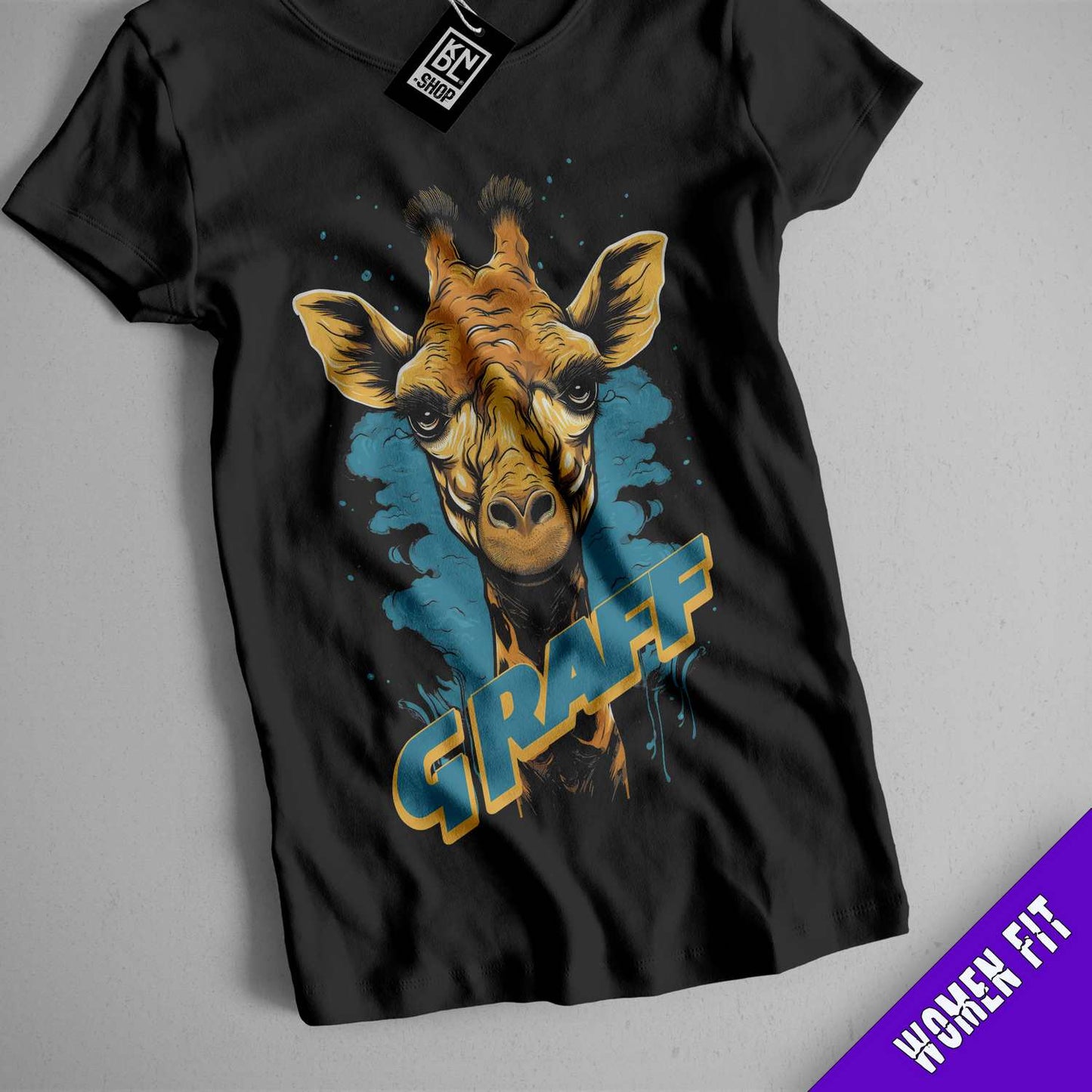 a black shirt with a giraffe on it
