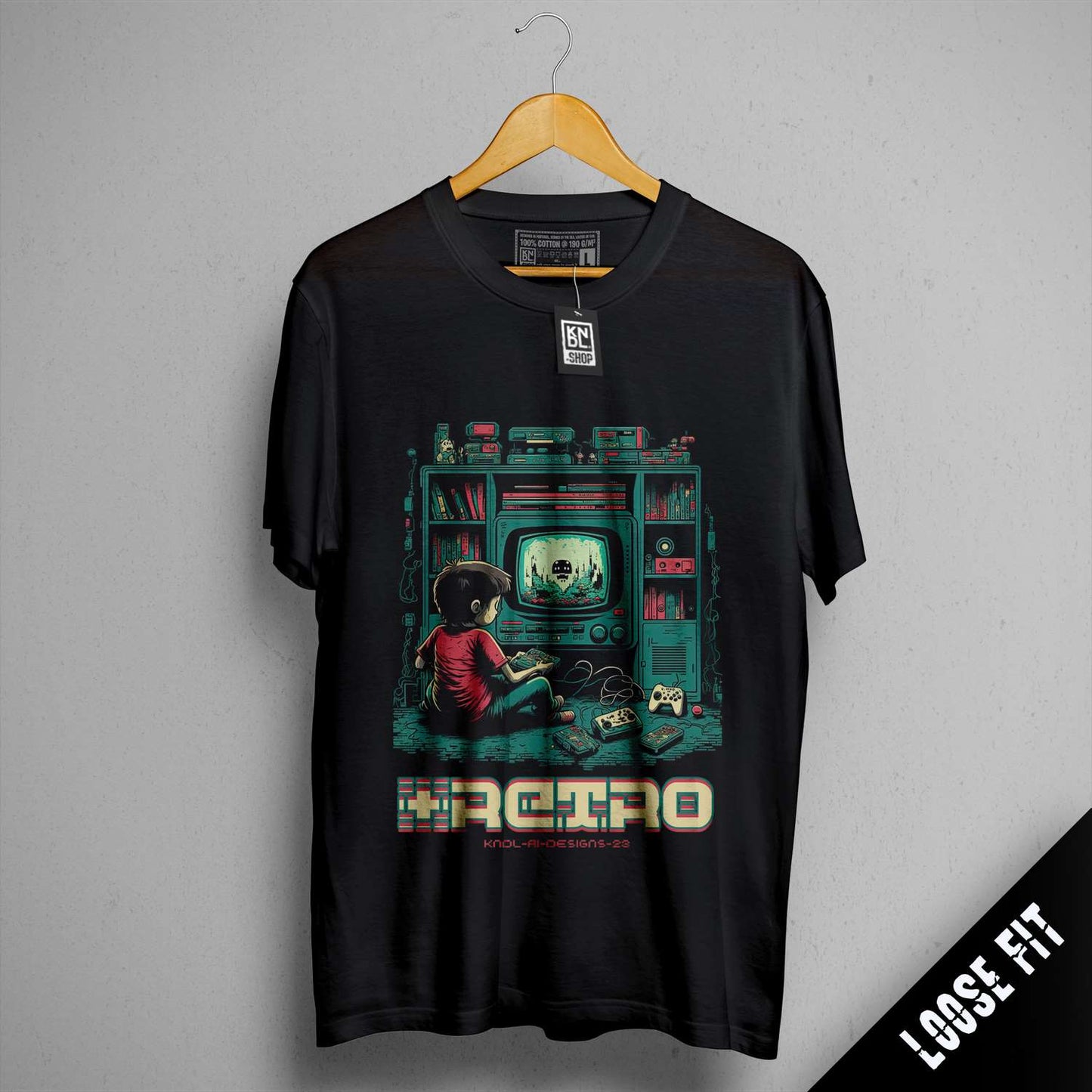 a black t - shirt with an image of a person on a train