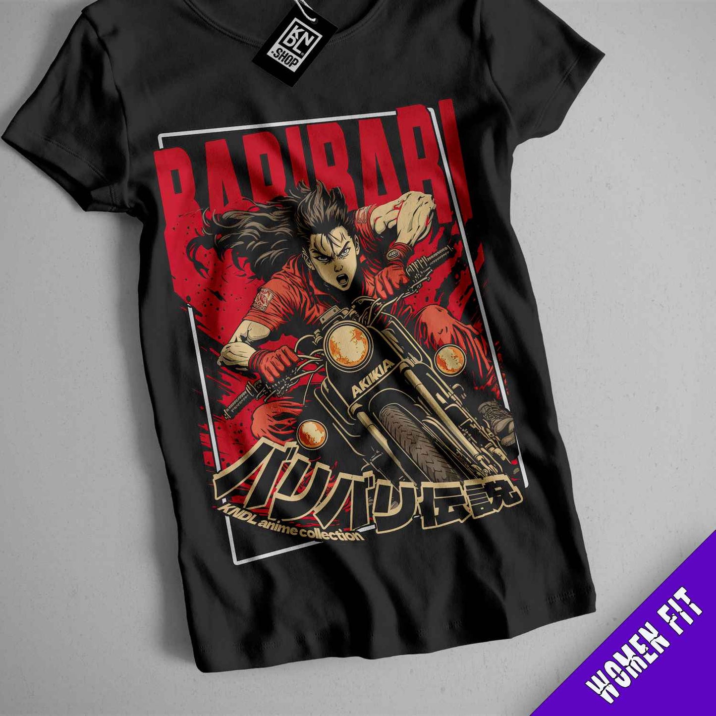 a black shirt with an image of a man riding a motorcycle