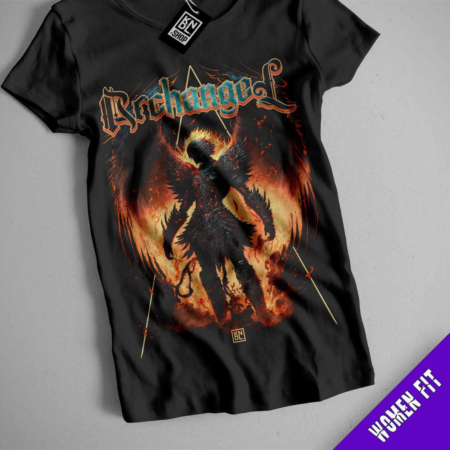 a black shirt with an image of a demon on it