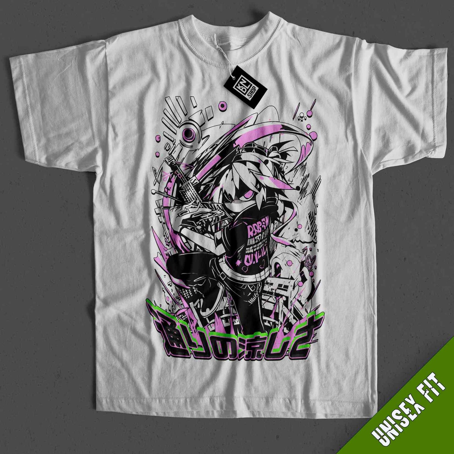 a white t - shirt with a drawing of a person on it