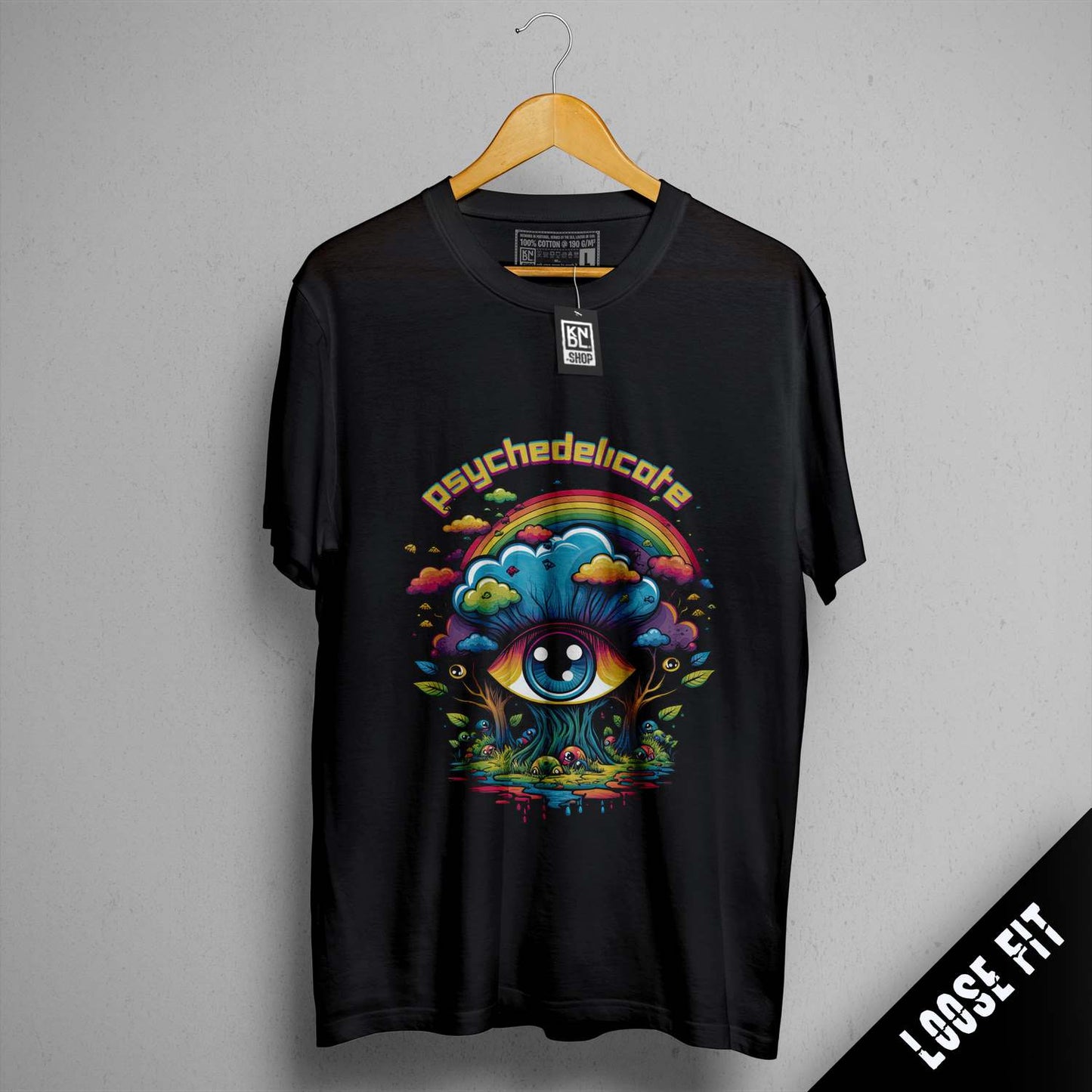 a black t - shirt with an image of an eye on it