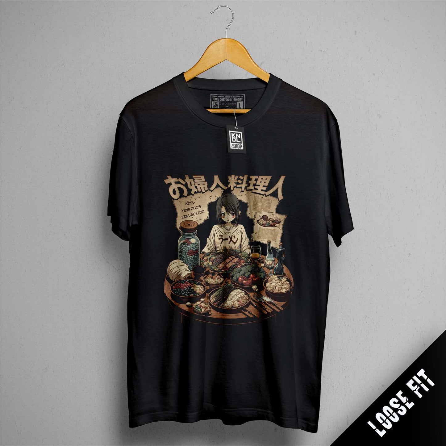 a t - shirt with a picture of a skeleton eating food