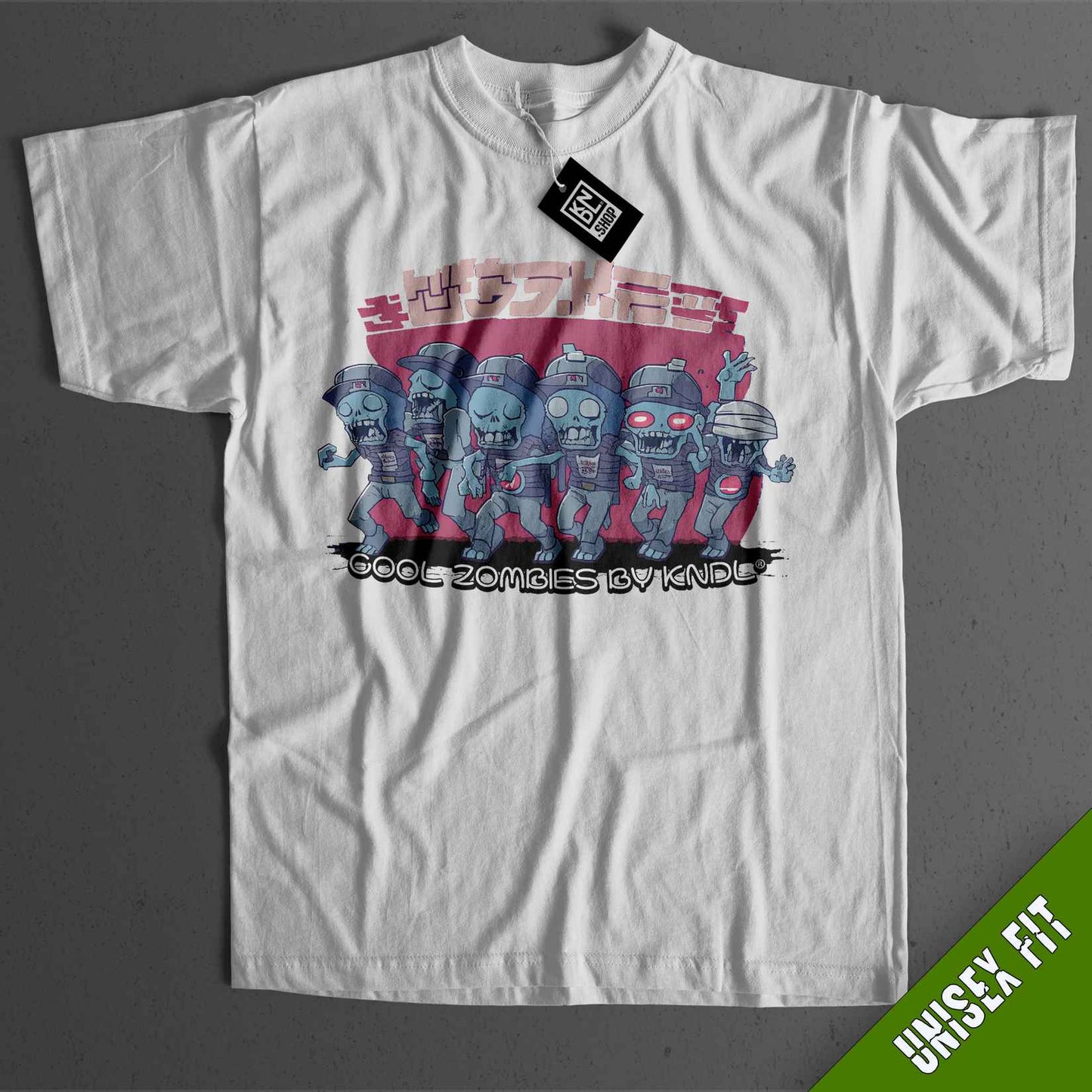 a white t - shirt with a picture of a group of elephants on it