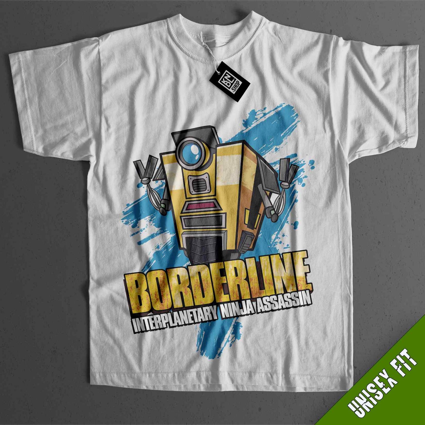 a white t - shirt with the words borderline on it