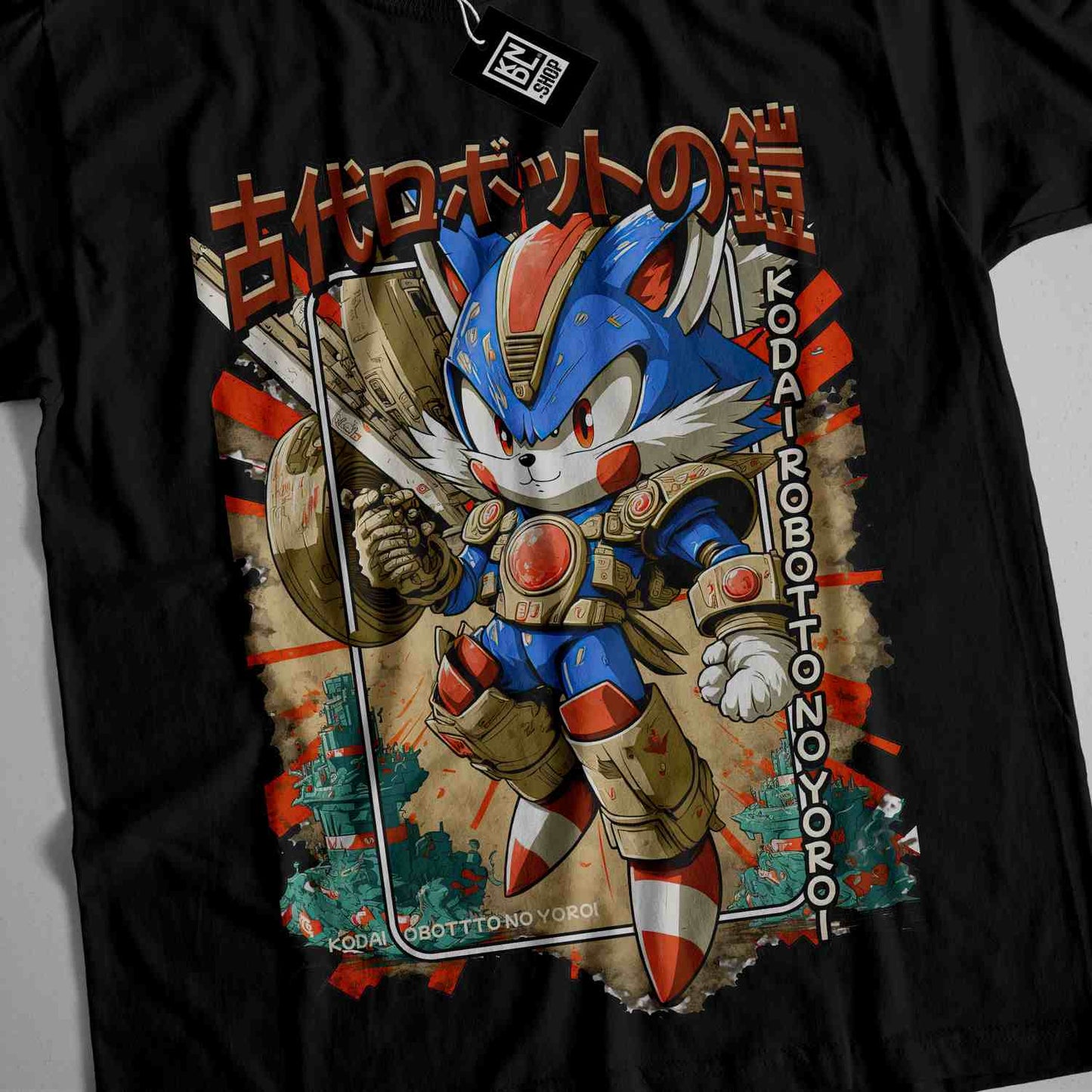a black t - shirt with an image of a cartoon character on it