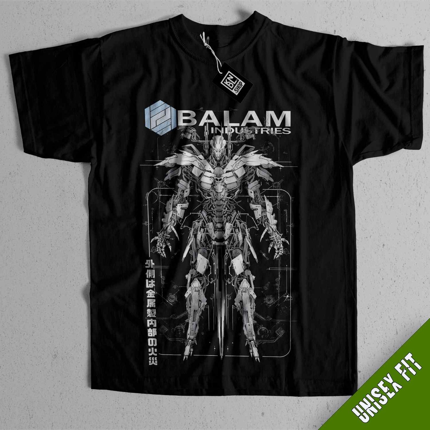 a black shirt with a picture of a robot on it