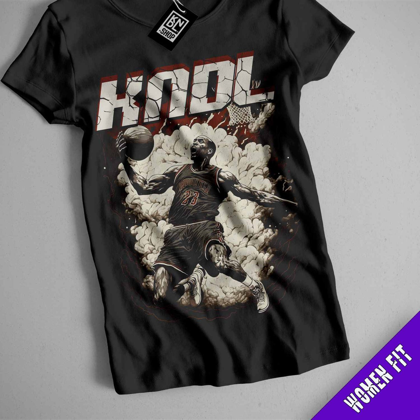 a black t - shirt with a picture of a basketball player