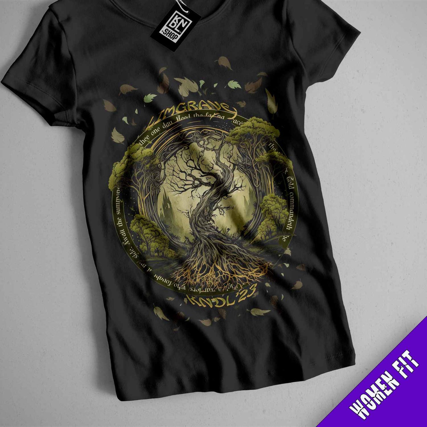 a black t - shirt with a tree on it
