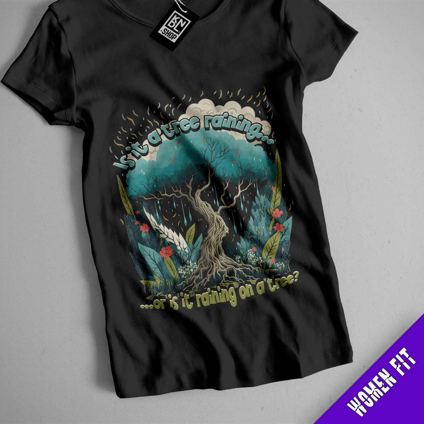 a black t - shirt with a picture of a tree on it