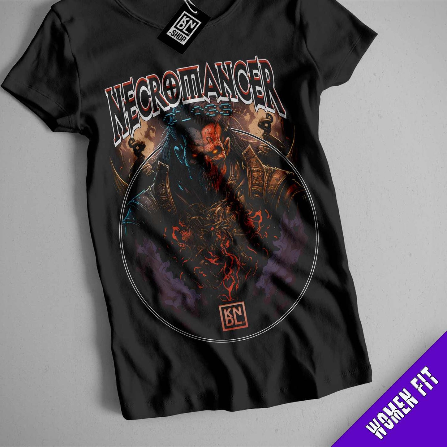 a black shirt with a picture of a demon on it