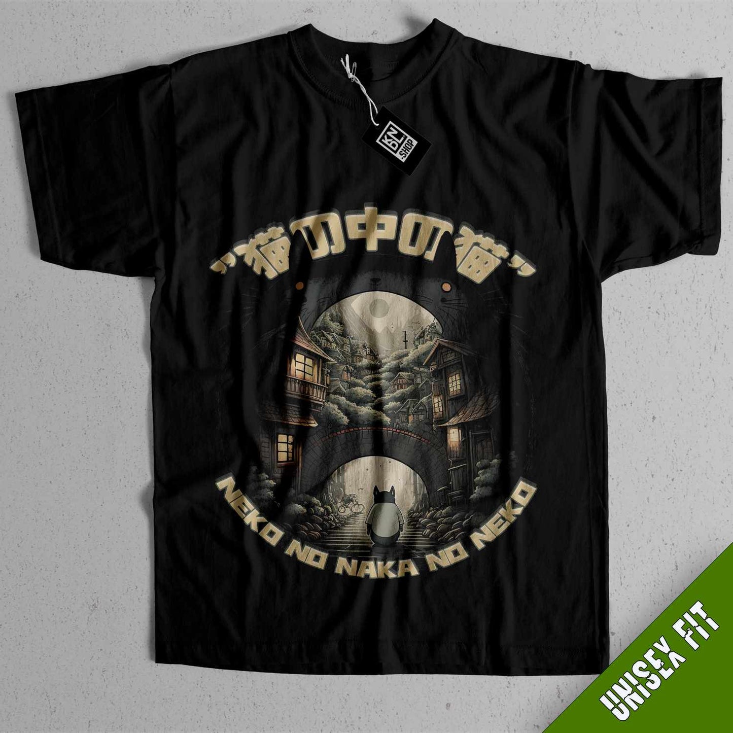 a black t - shirt with a picture of a house on it