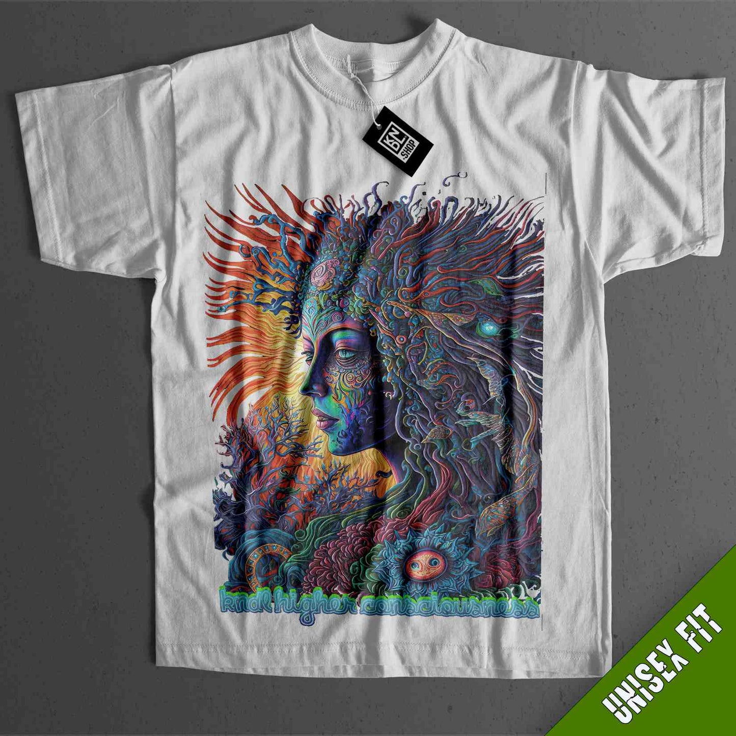 a white t - shirt with an image of a woman's face