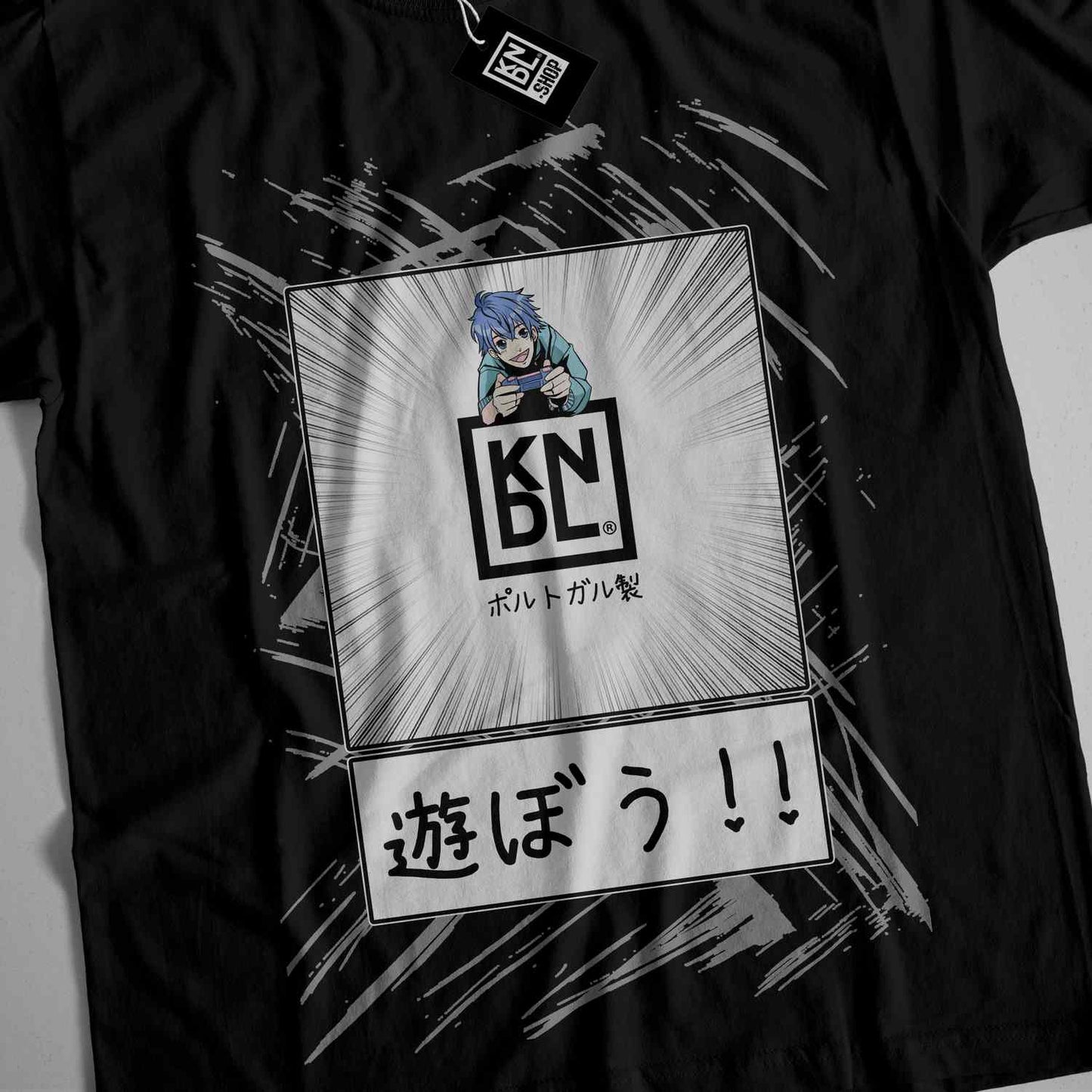 a black tshirt with a picture of an anime character on it