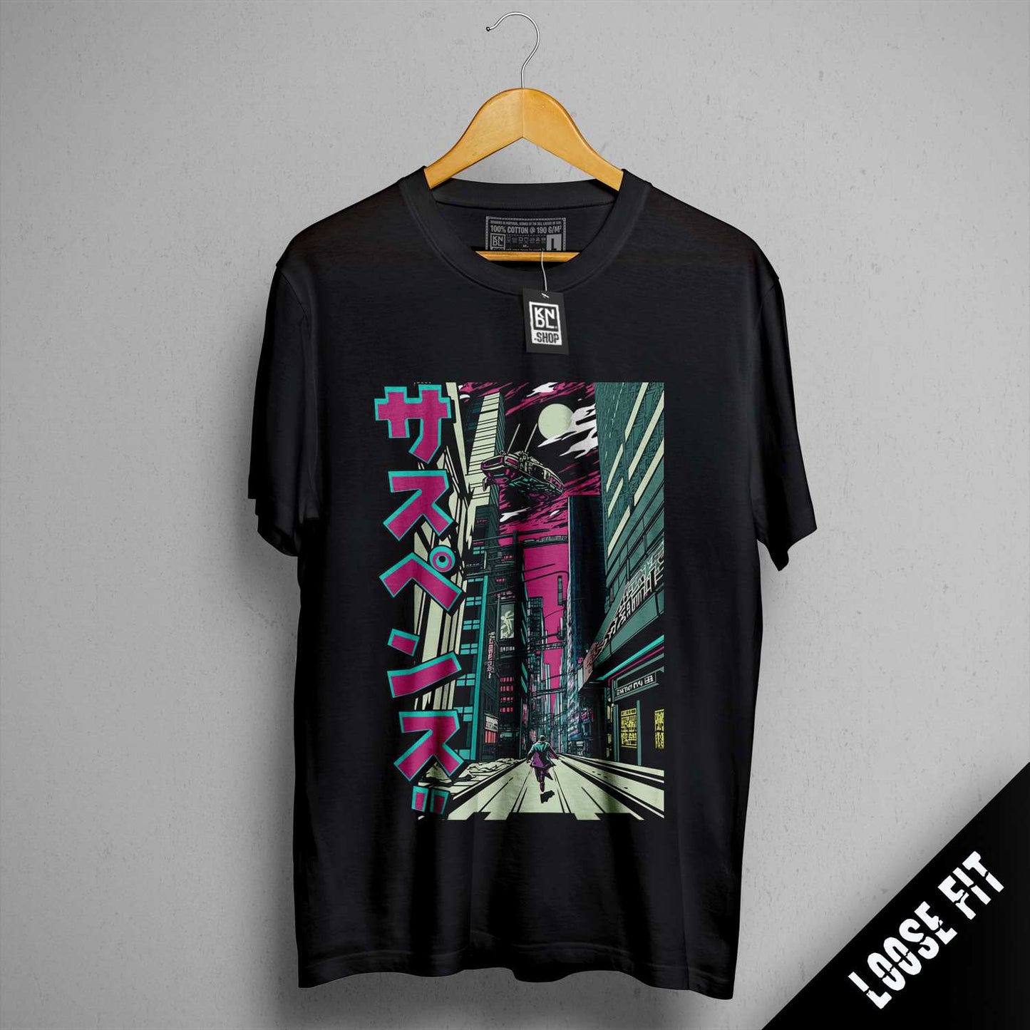 a black t - shirt with a picture of a person on it
