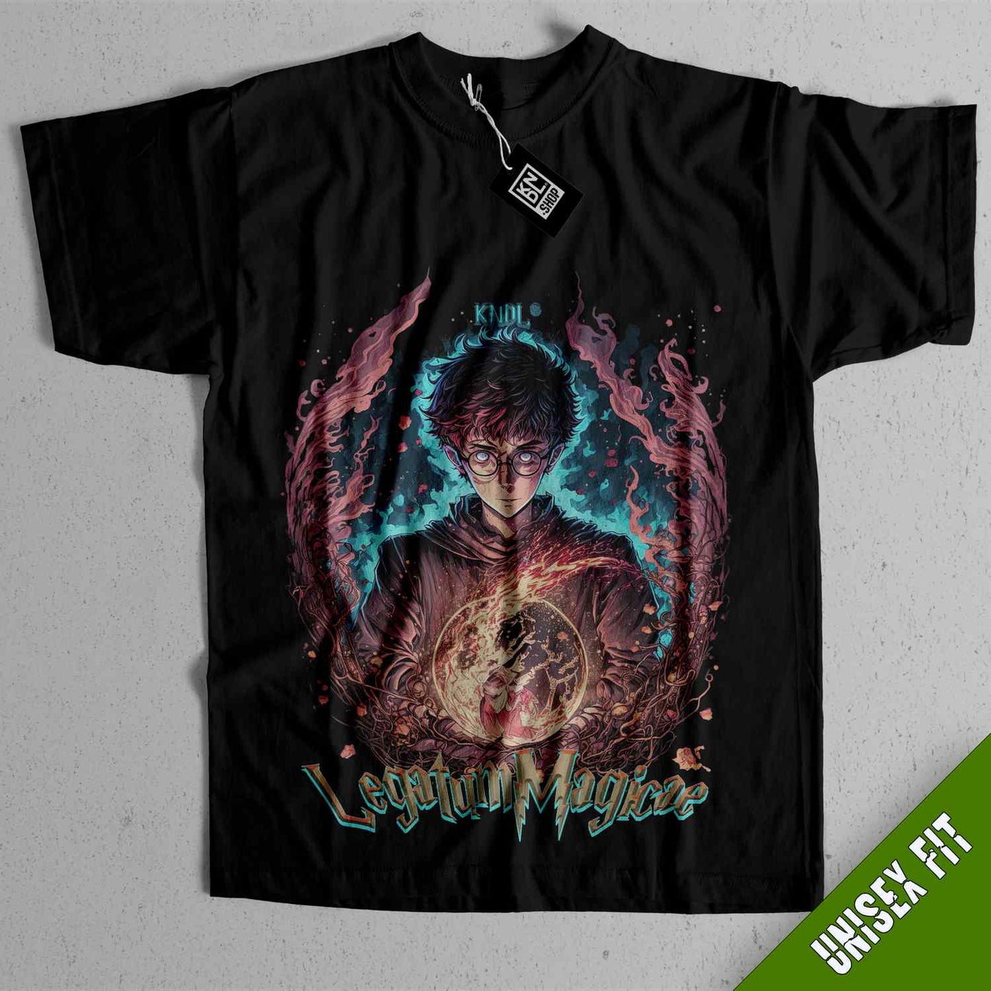 a black t - shirt with a picture of harry potter on it