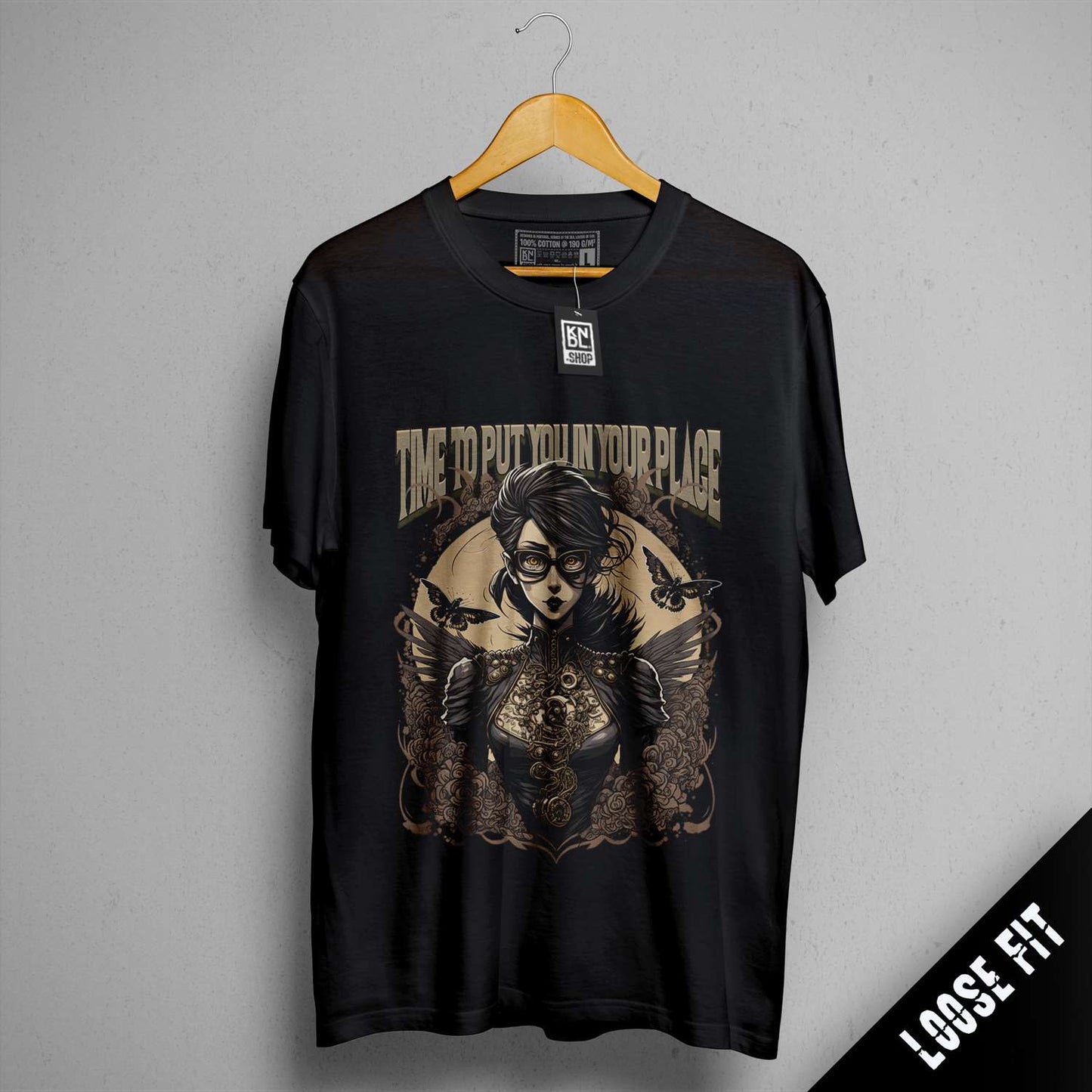 a black shirt with a picture of a woman on it