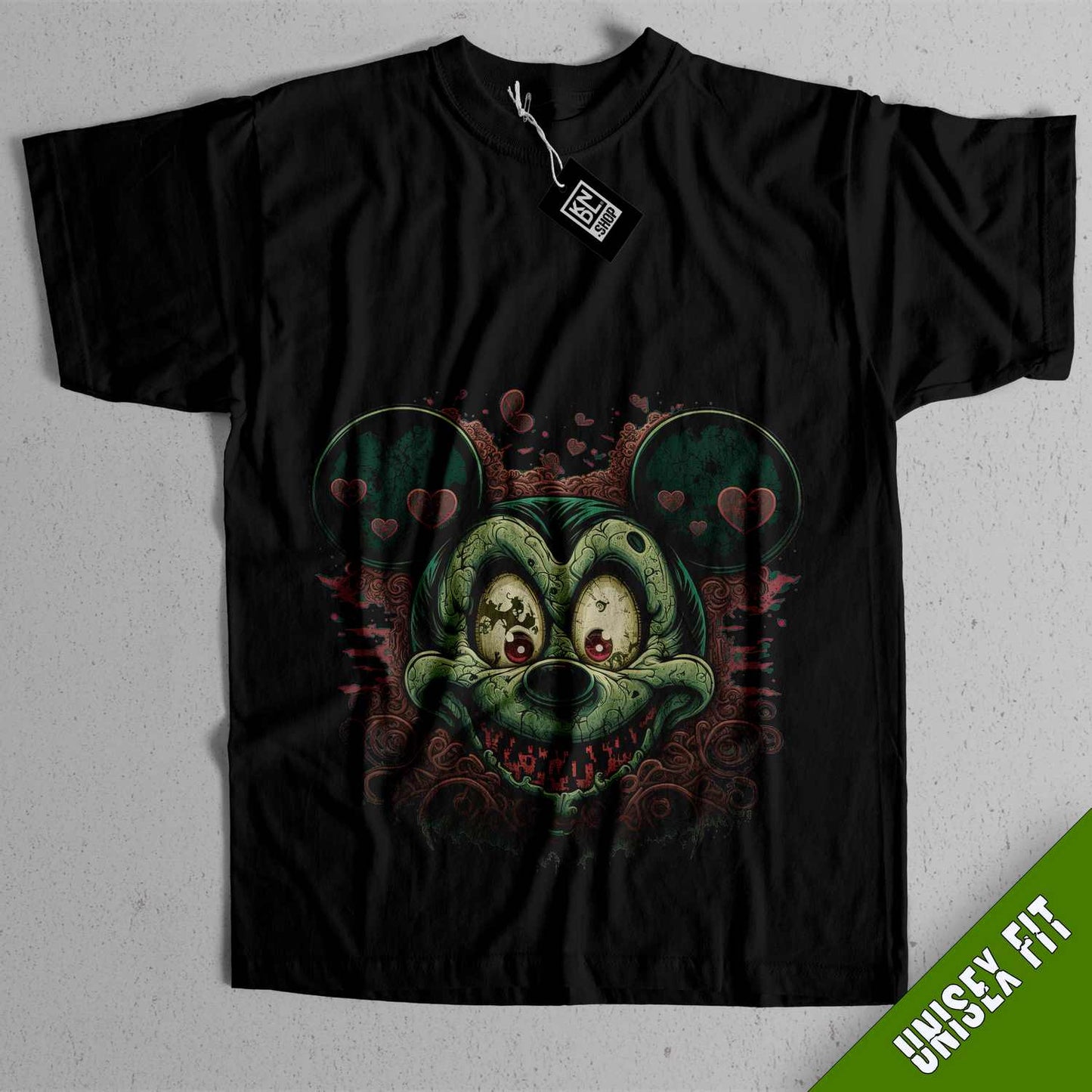 a black shirt with an image of a clown