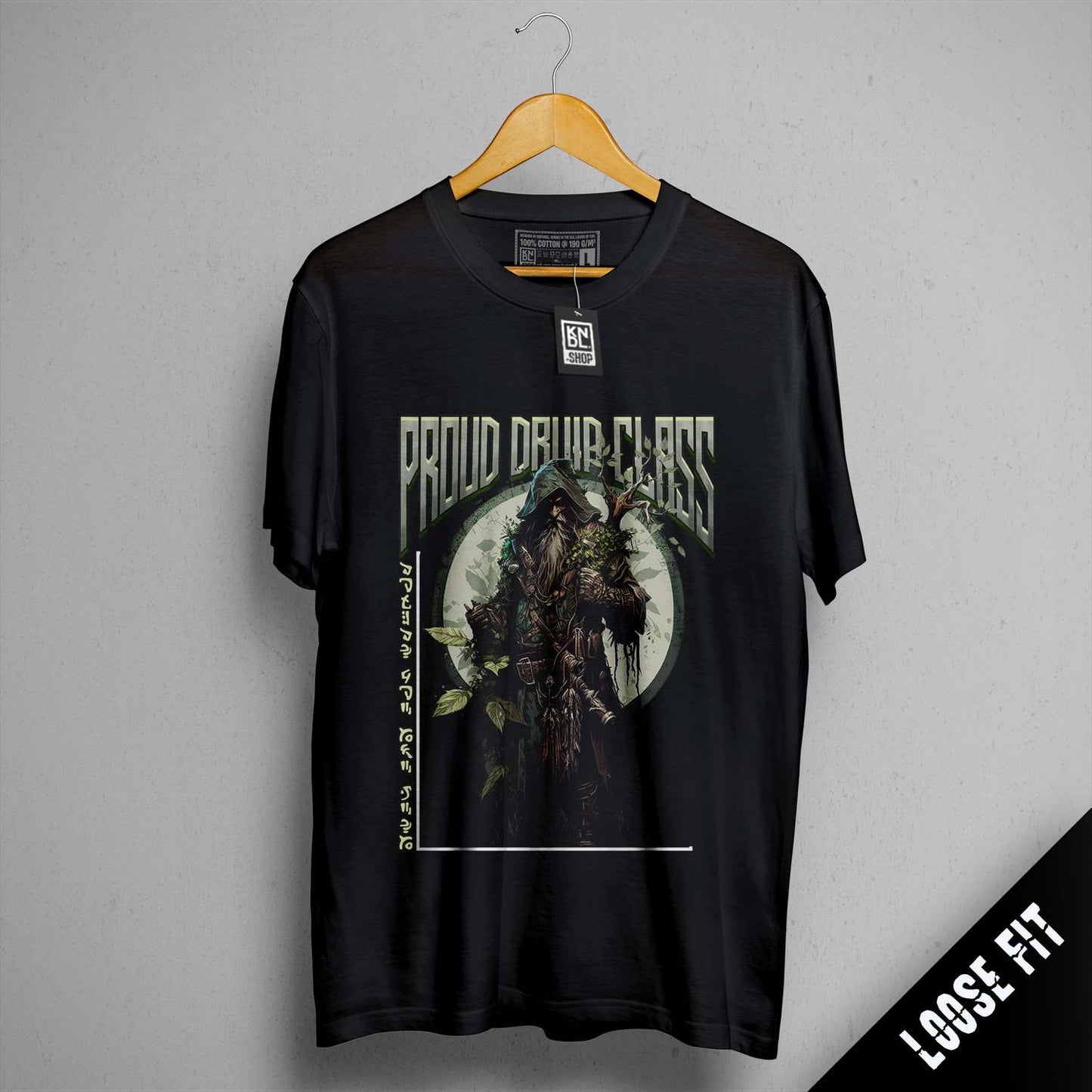 a black shirt hanging on a wall