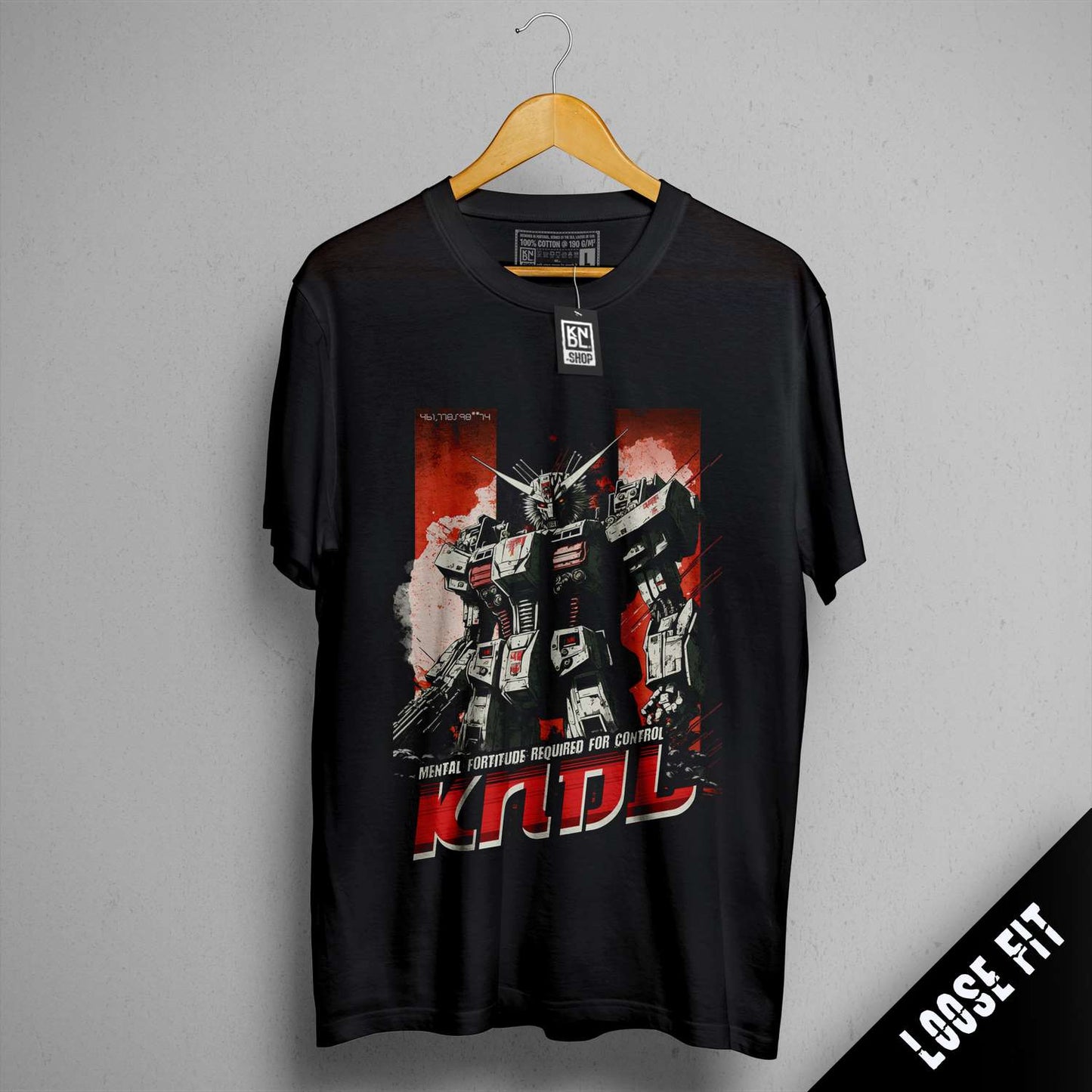 a black t - shirt with a picture of a robot on it