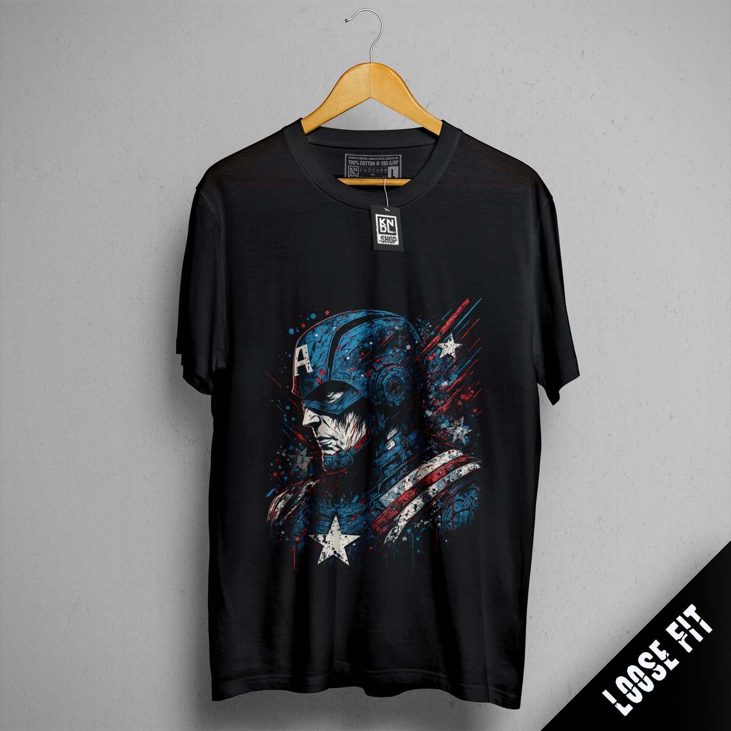 a t - shirt with a captain america design on it