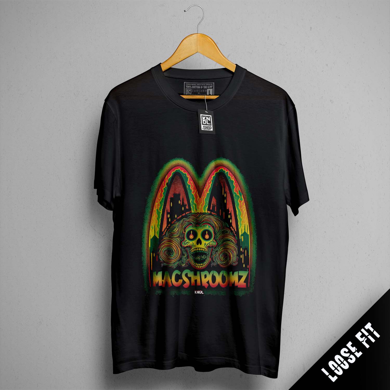 a black shirt with a picture of a monster on it