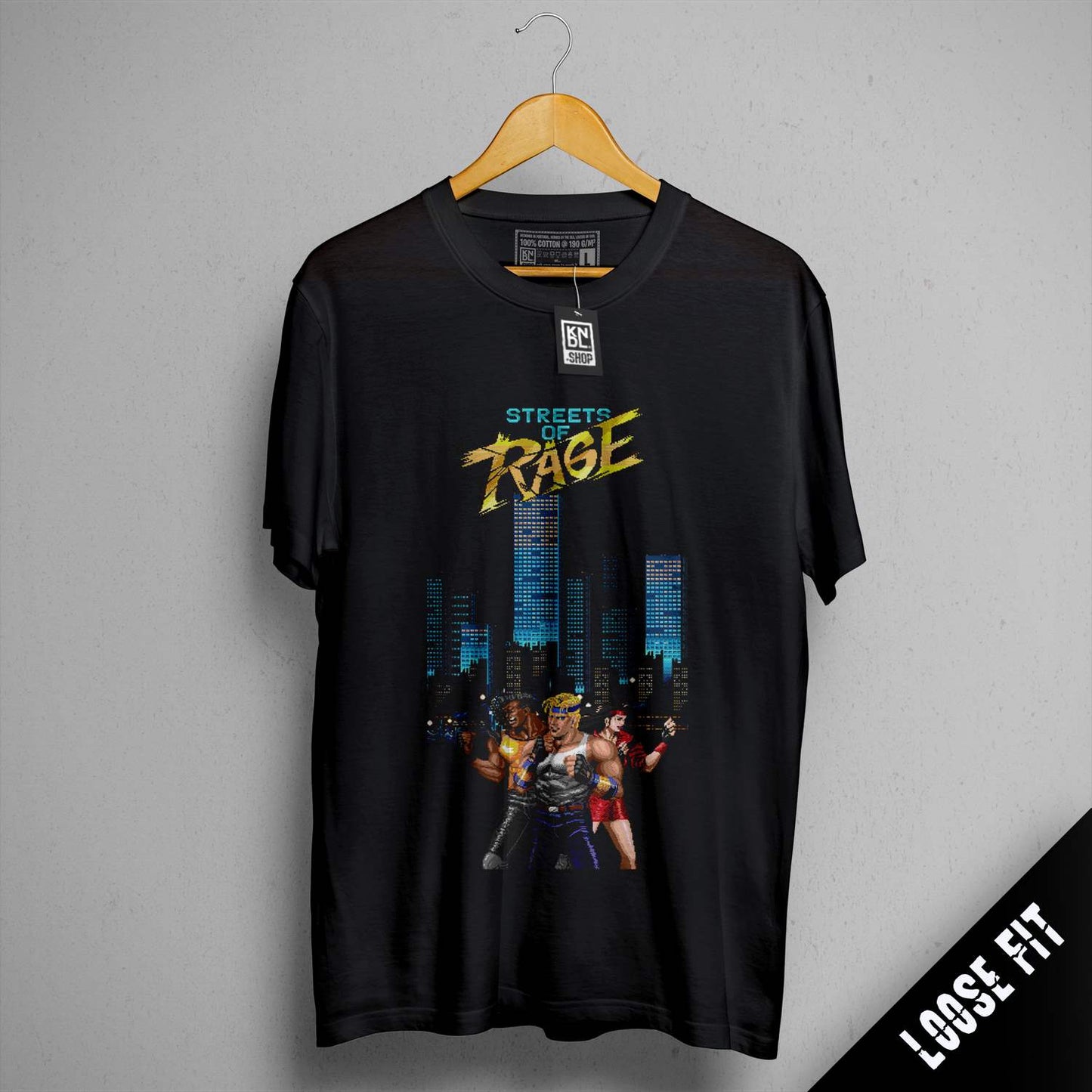 a t - shirt hanging on a hanger with a picture of a group of