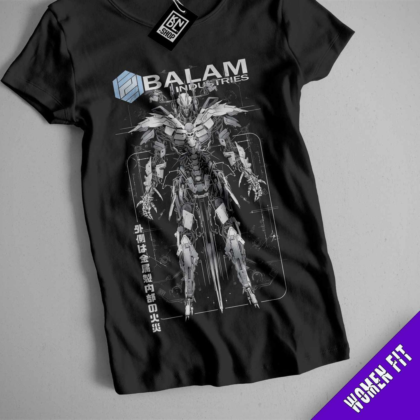 a black shirt with a picture of a robot on it