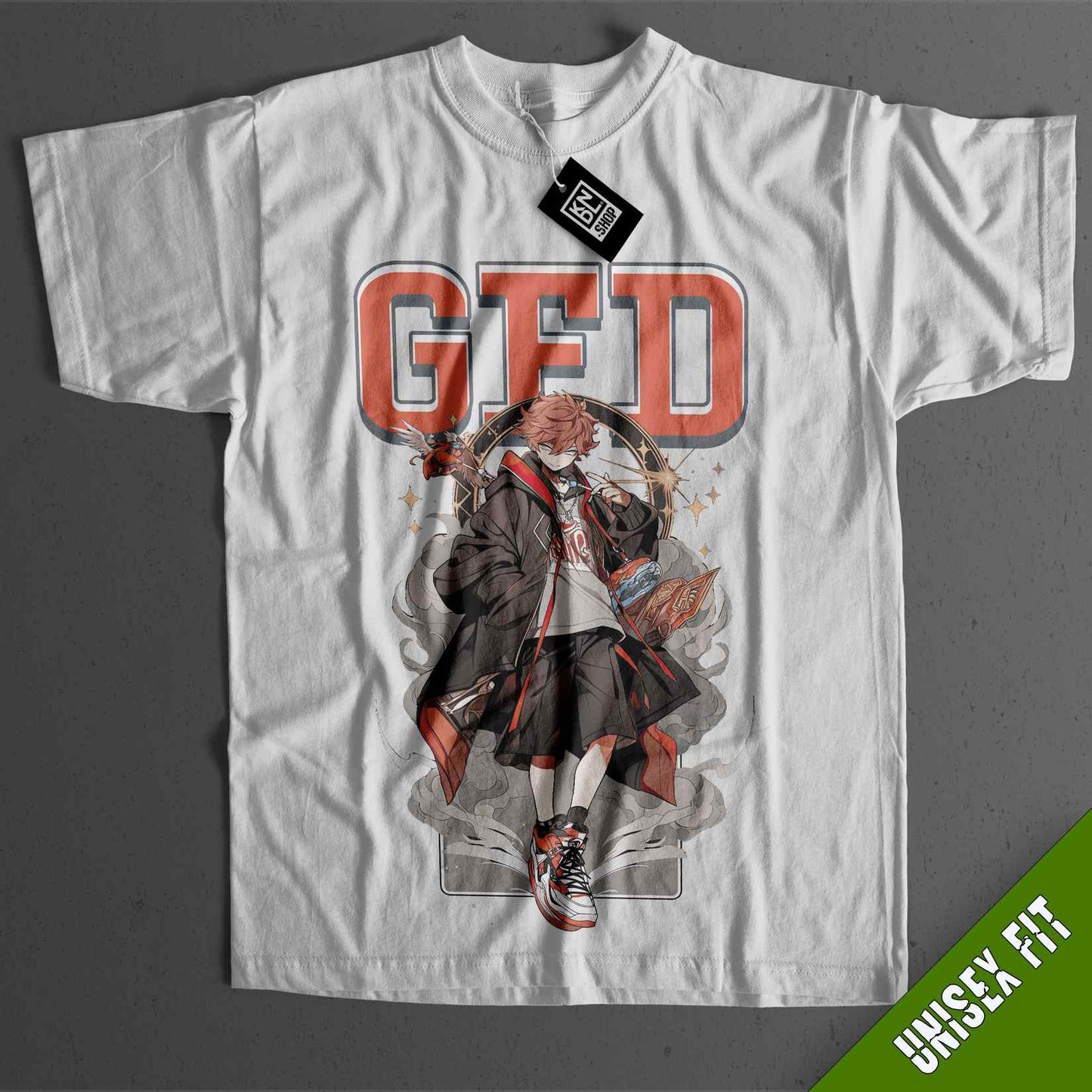 a white t - shirt with an image of a girl on it