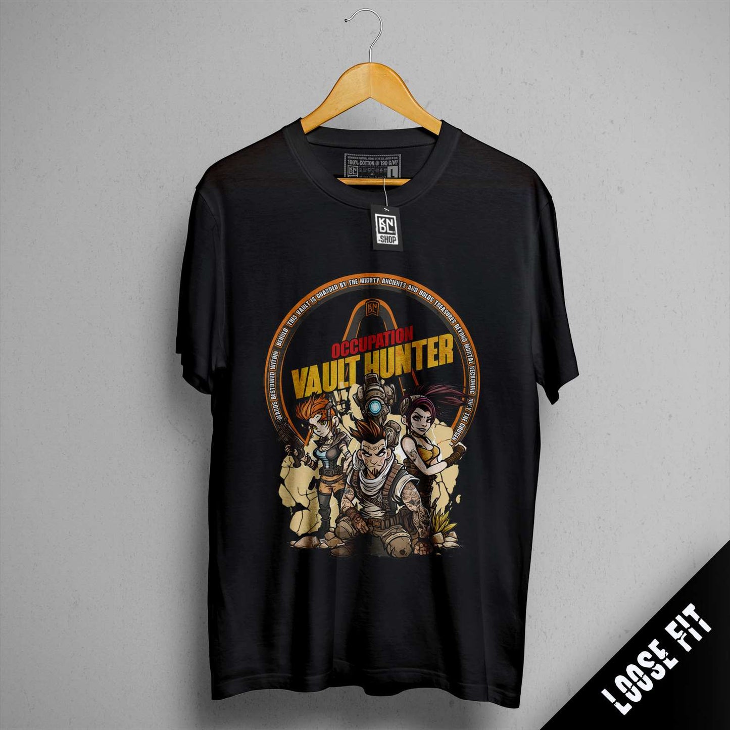 a black t - shirt with a picture of a group of people on it