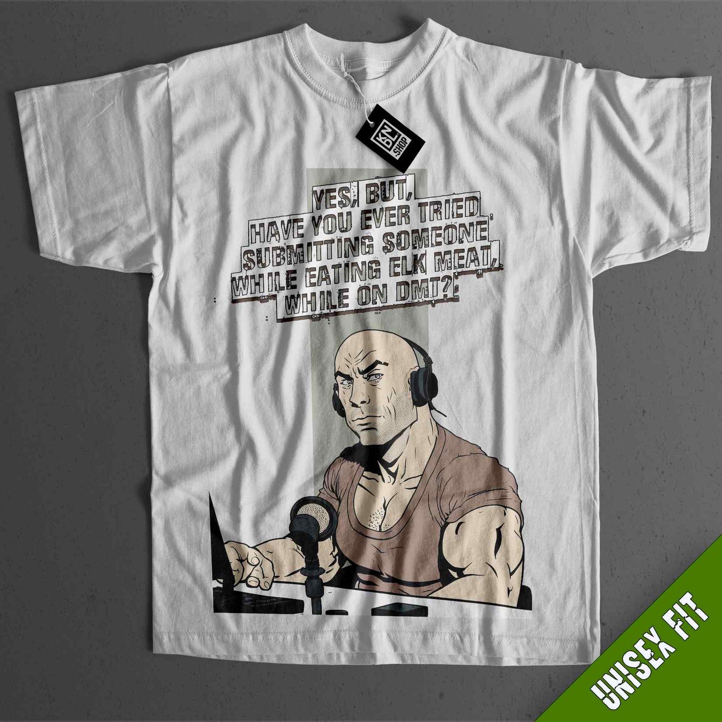 a t - shirt with a picture of a man holding a microphone