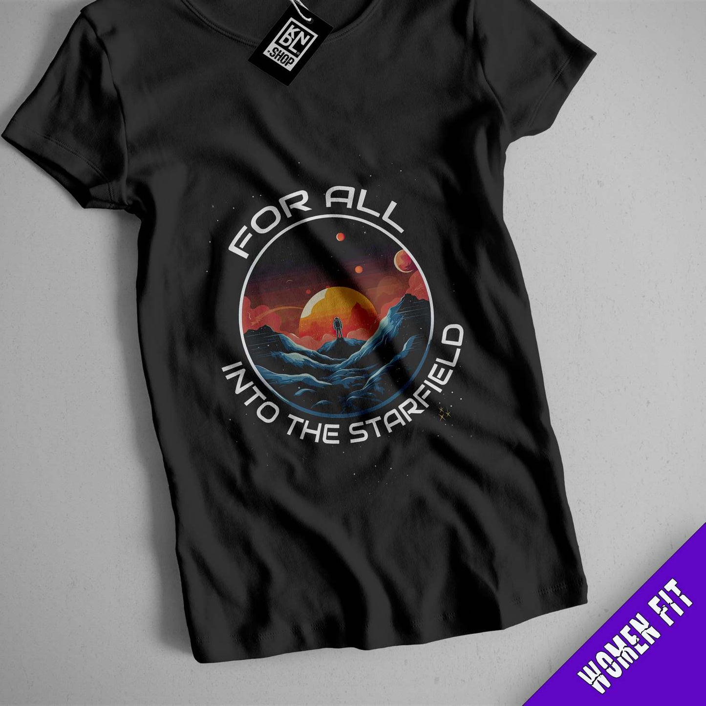 a black t - shirt with the words for all to the stars printed on it
