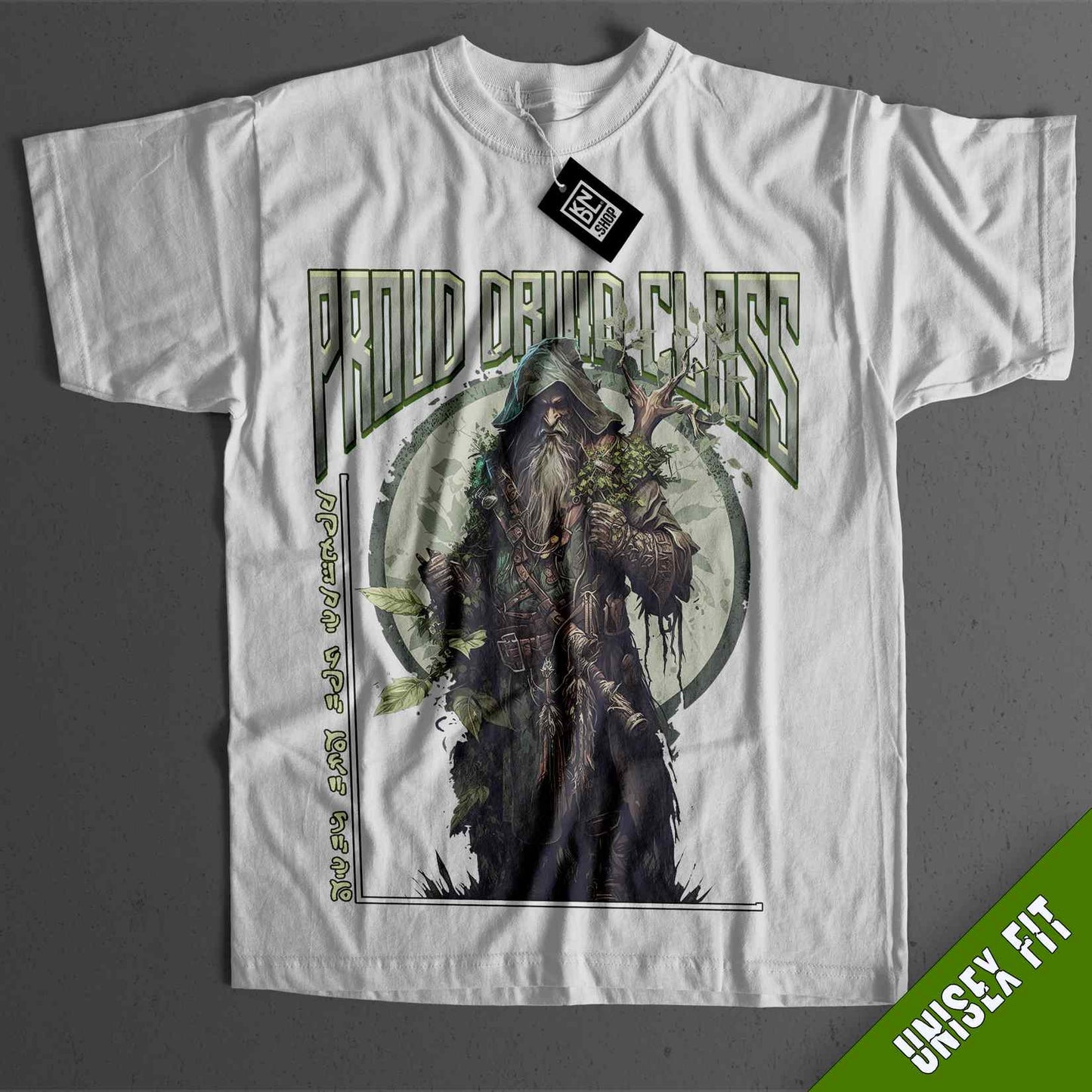 a white shirt with a picture of a creature on it