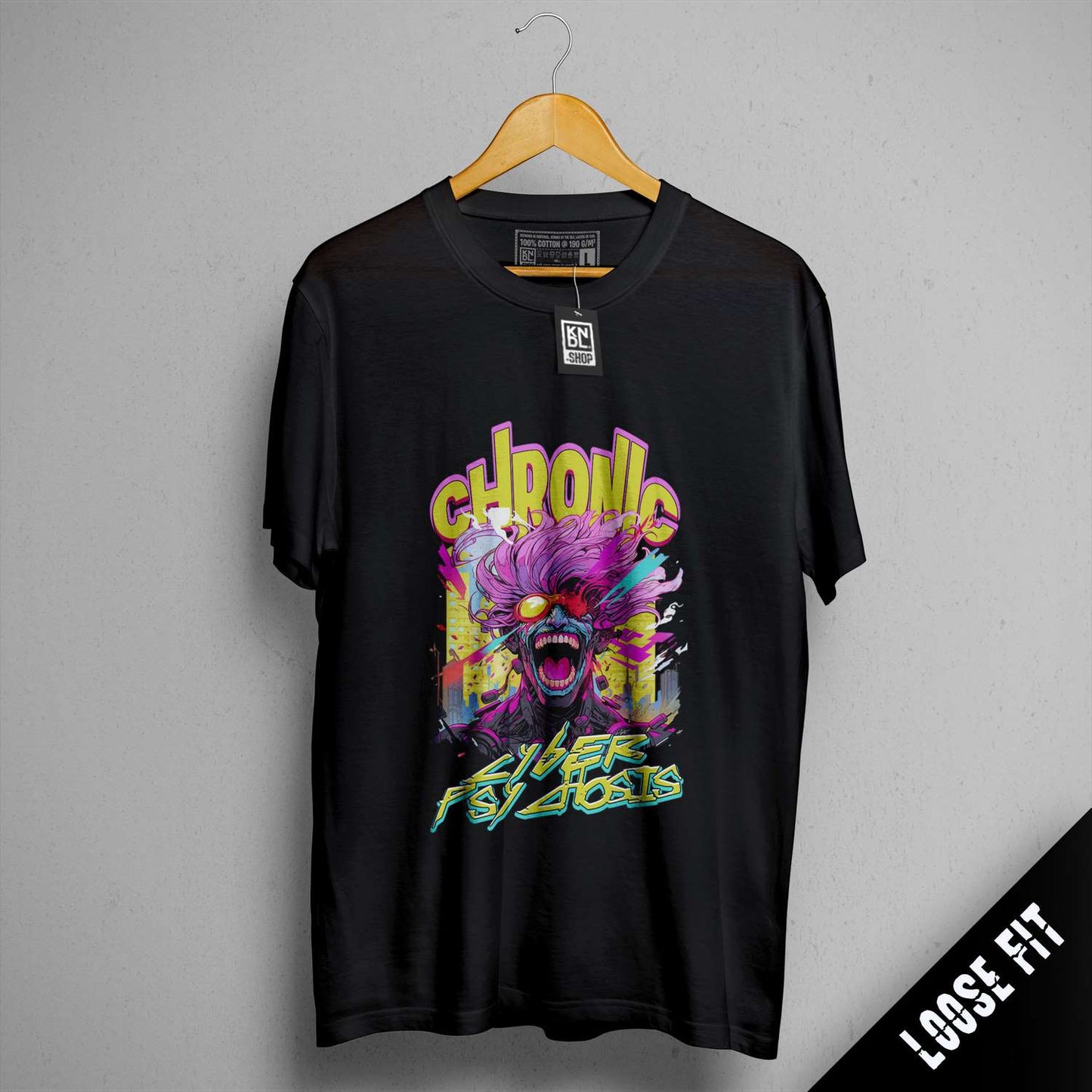 a black t - shirt with a picture of a clown on it