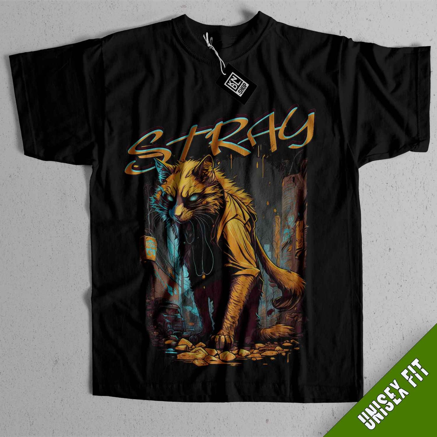 a black shirt with a picture of a wolf on it
