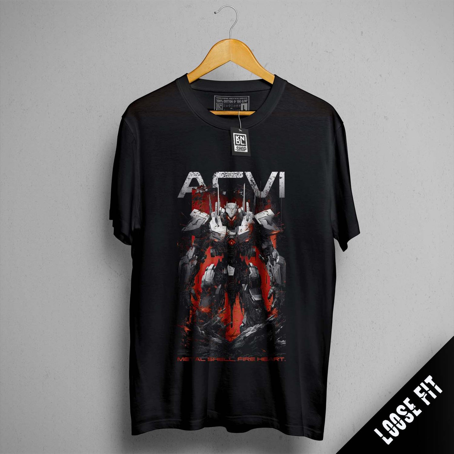 a black t - shirt with a picture of a robot on it