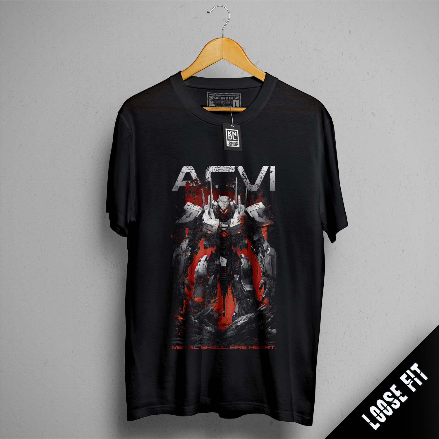 a black t - shirt with a picture of a robot on it