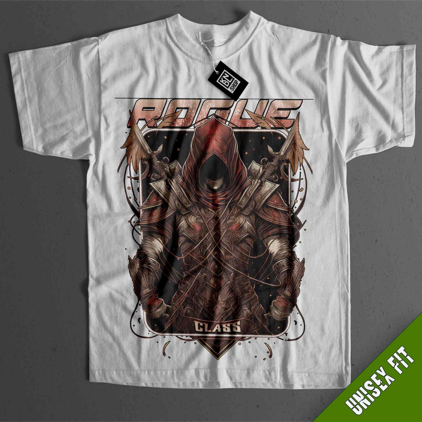 a white t - shirt with an image of a demon on it