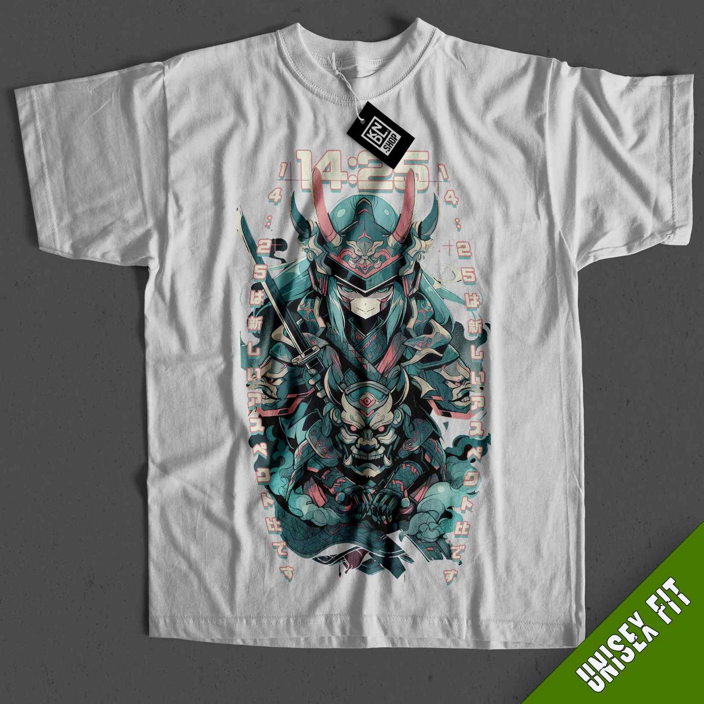 a white t - shirt with an image of a demon on it
