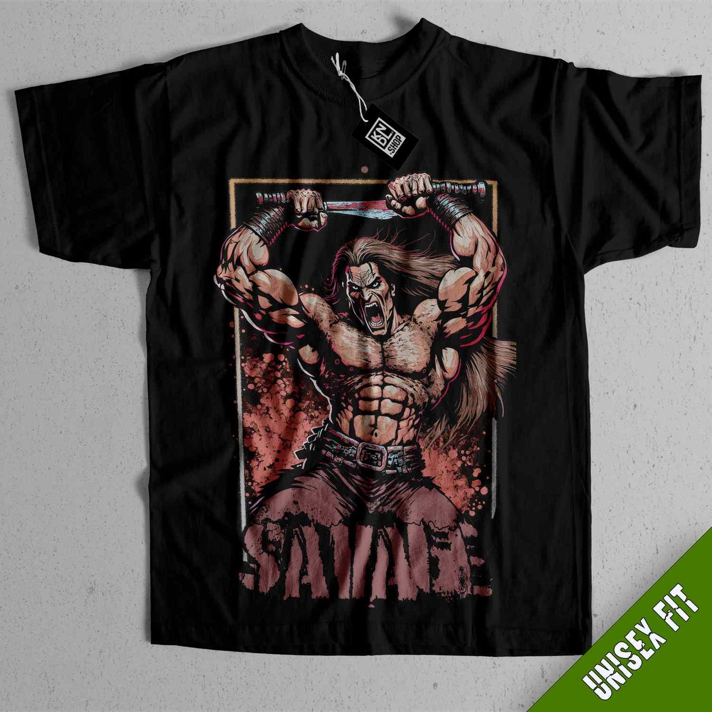 a black shirt with a picture of a wrestler on it