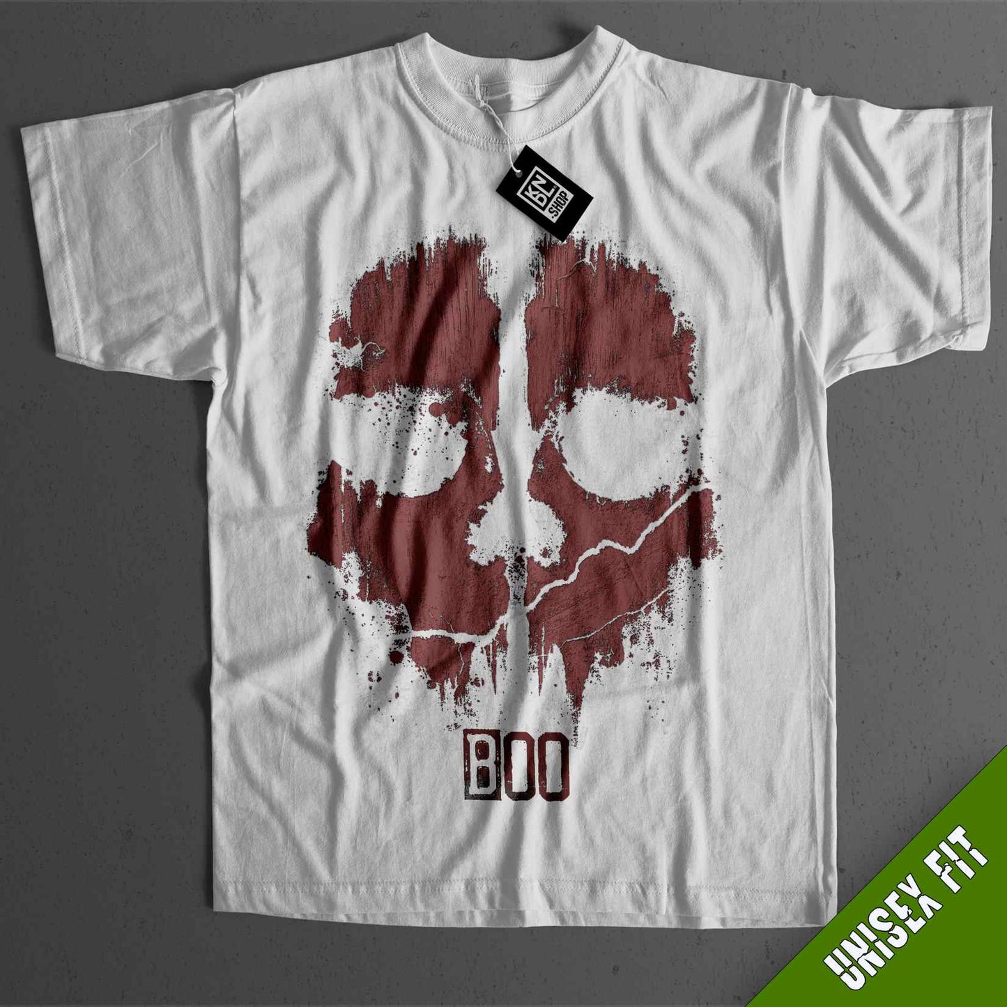a white shirt with a red skull on it