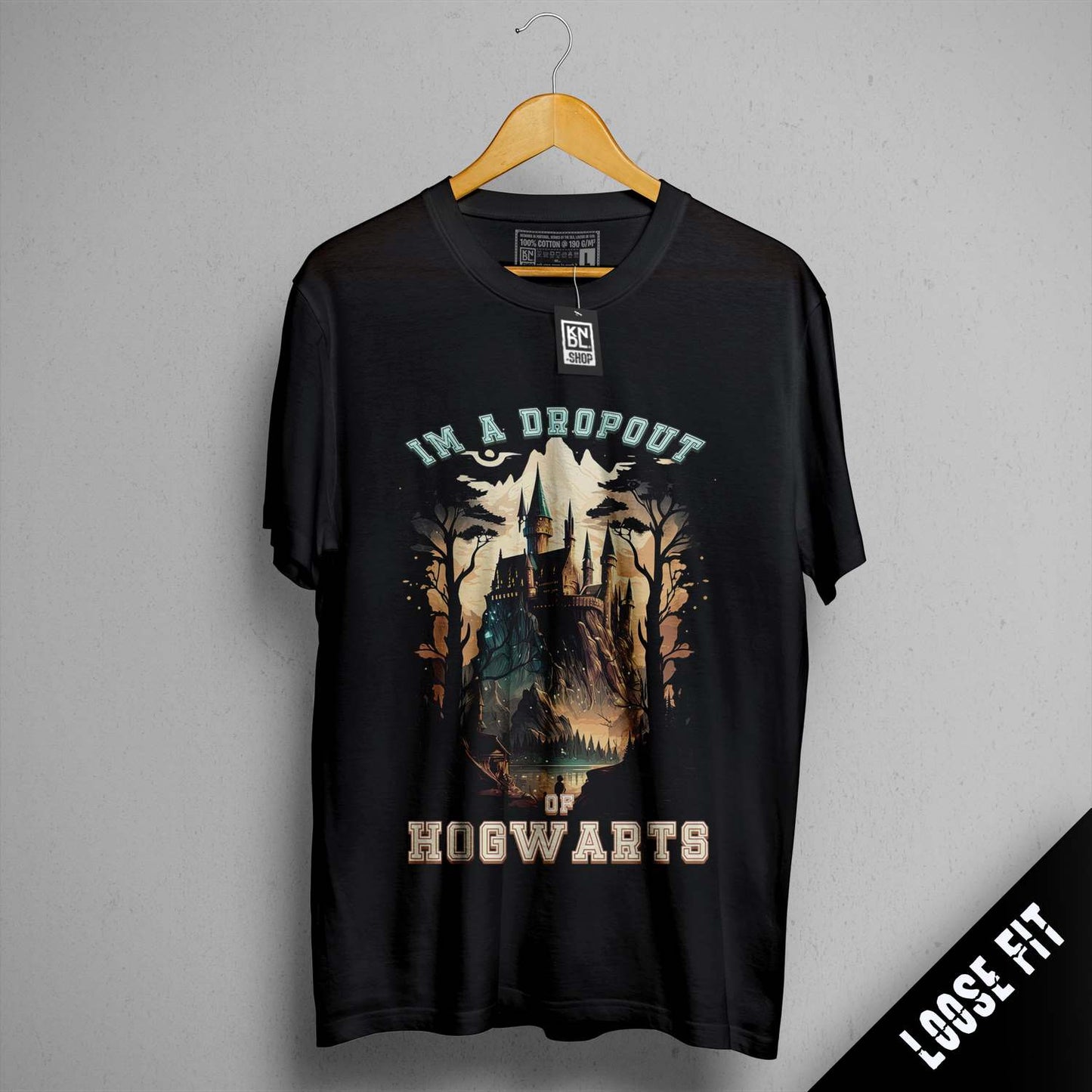 a black t - shirt with a picture of a man riding a horse