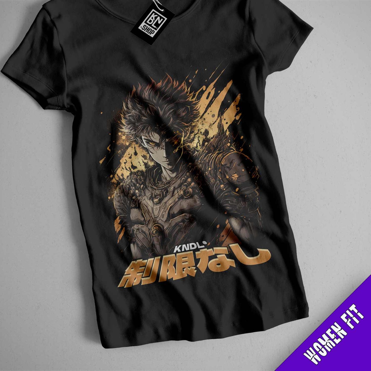 a black t - shirt with an image of a man with a gun