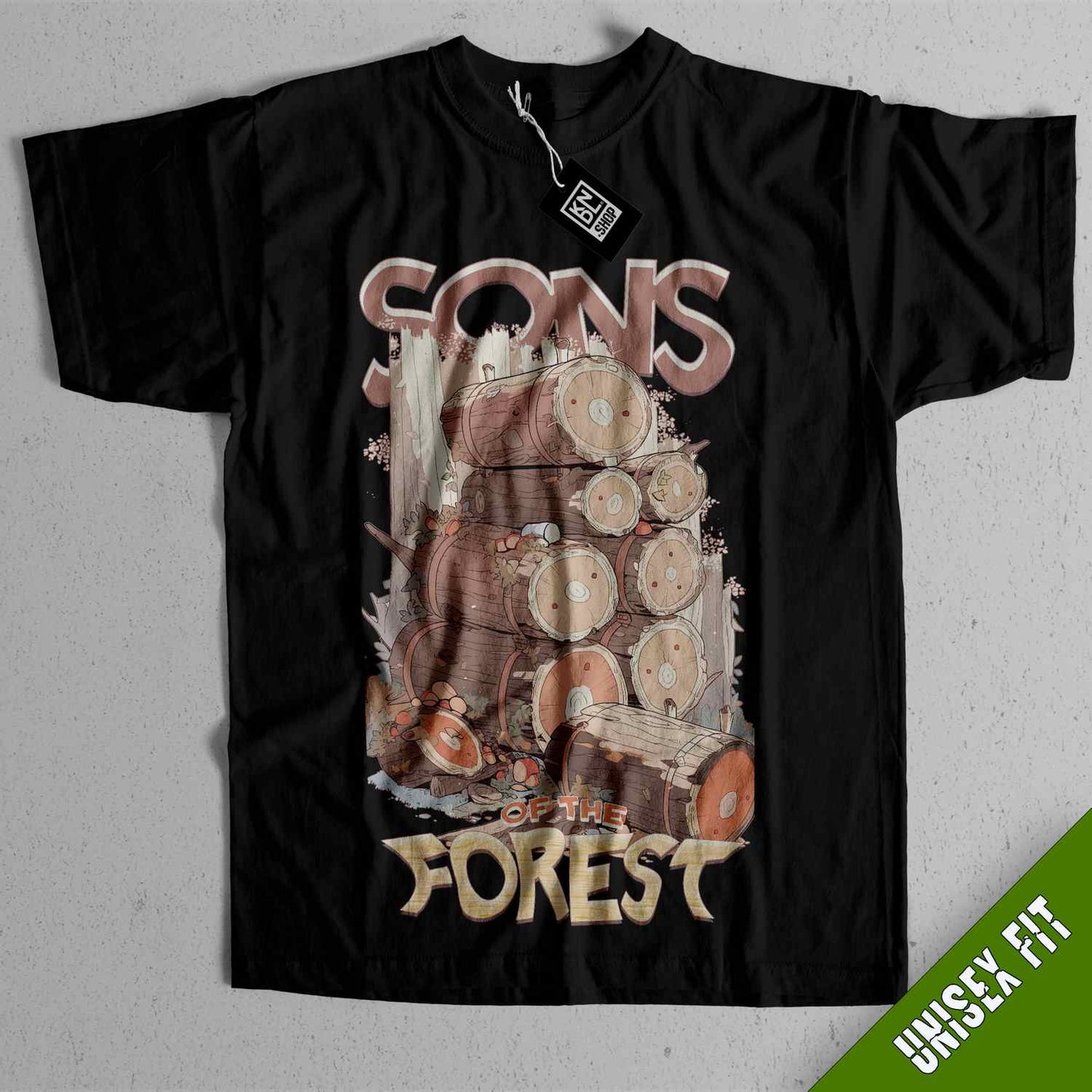 a black shirt with a picture of a forest